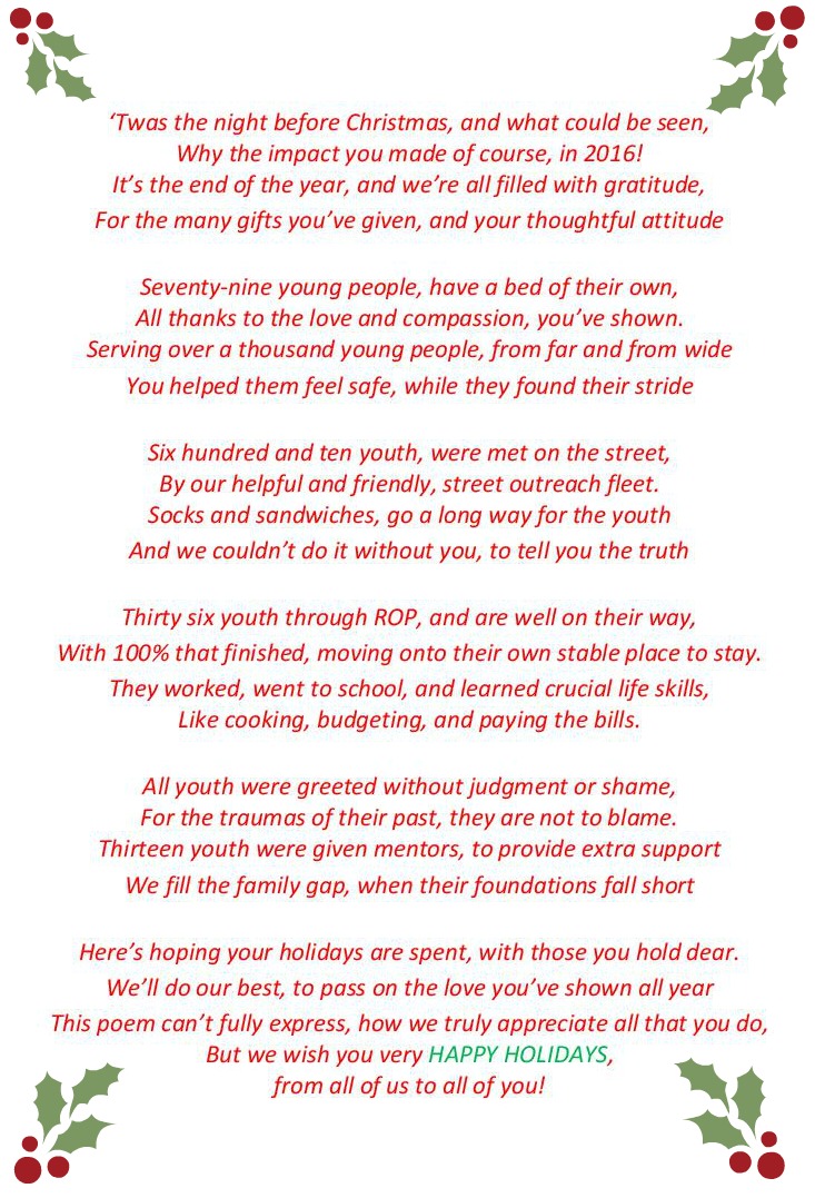 Covenant House Vancouver Christmas Poem - Covenant House Vancouver